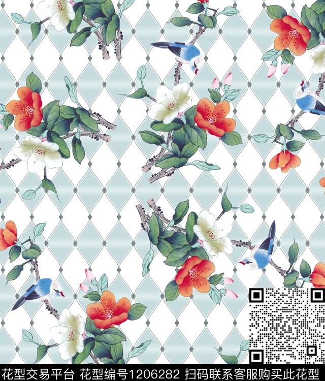 女装大牌风几何花卉数码印花华亿平台下载（图片编号: 1206282） - 瓦栏（Walan）