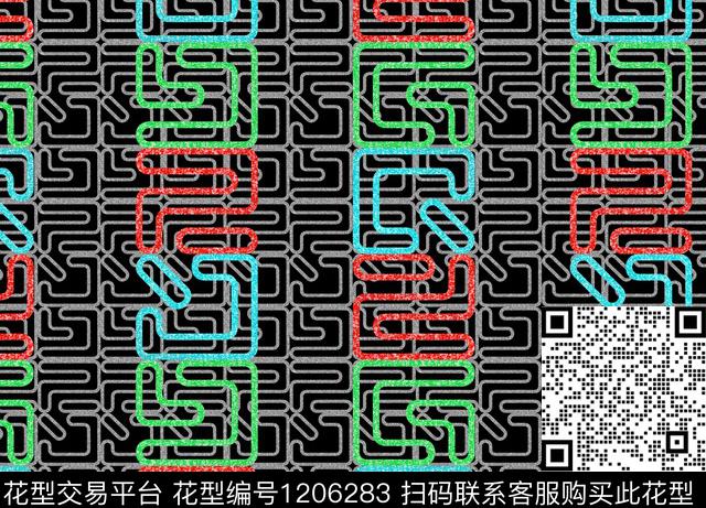 字母线条画几何传统印花华亿平台下载（图片编号: 1206283） - 瓦栏（Walan）