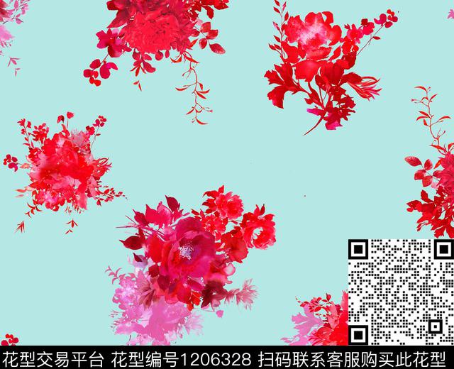 水彩花卉花卉传统华亿平台数码印花华亿平台下载（图片编号: 1206328） - 瓦栏（Walan）