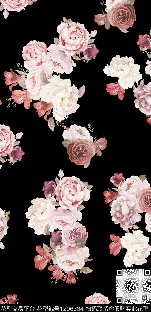 水彩花卉花卉手绘玫瑰数码印花华亿平台下载（图片编号: 1206334） - 瓦栏（Walan）