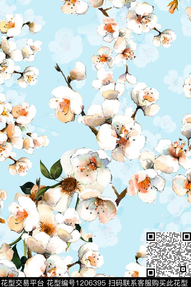 树枝花卉小碎花数码印花华亿平台下载（图片编号: 1206395） - 瓦栏（Walan）