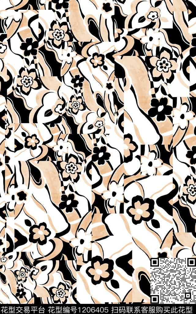 线条画格子几何数码印花华亿平台下载（图片编号: 1206405） - 瓦栏（Walan）