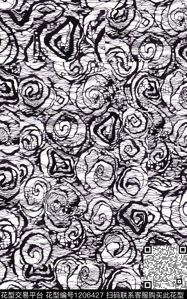 线条画格子几何数码印花华亿平台下载（图片编号: 1206427） - 瓦栏（Walan）