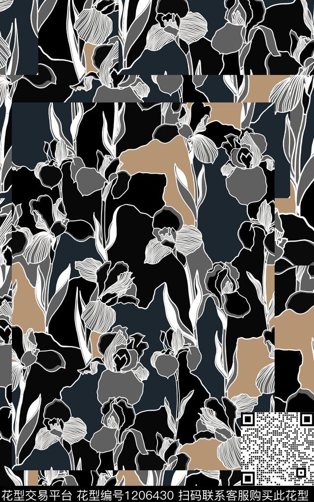 线条画格子几何数码印花华亿平台下载（图片编号: 1206430） - 瓦栏（Walan）