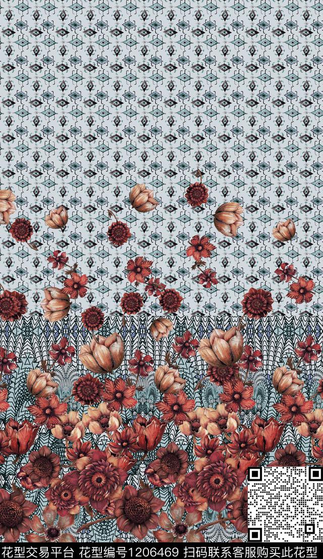 棉麻肌理定位花数码印花华亿平台下载（图片编号: 1206469） - 瓦栏（Walan）