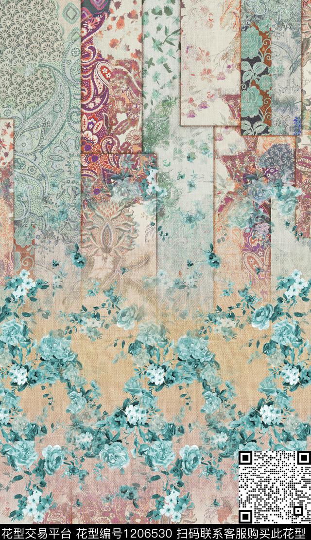 棉麻肌理定位花数码印花华亿平台下载（图片编号: 1206530） - 瓦栏（Walan）