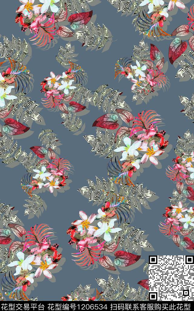 抽象棉麻小碎花数码印花华亿平台下载（图片编号: 1206534） - 瓦栏（Walan）