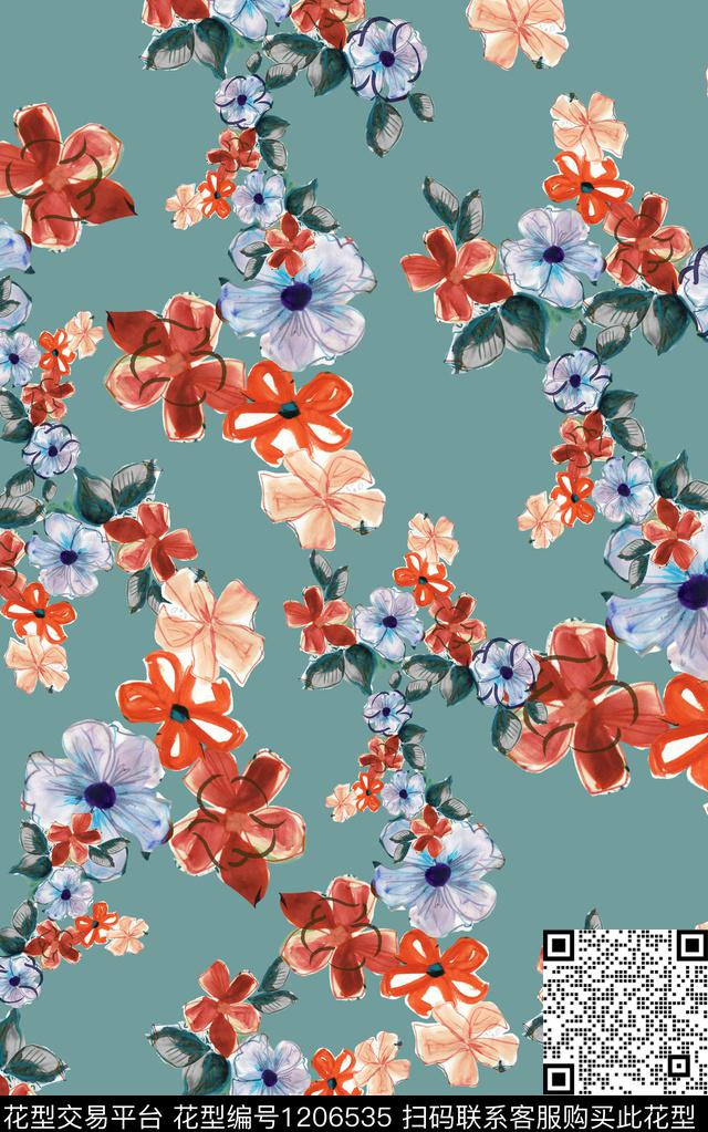 抽象棉麻小碎花数码印花华亿平台下载（图片编号: 1206535） - 瓦栏（Walan）