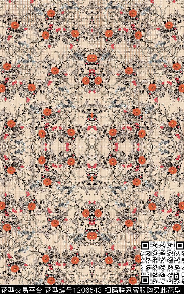 抽象棉麻小碎花数码印花华亿平台下载（图片编号: 1206543） - 瓦栏（Walan）