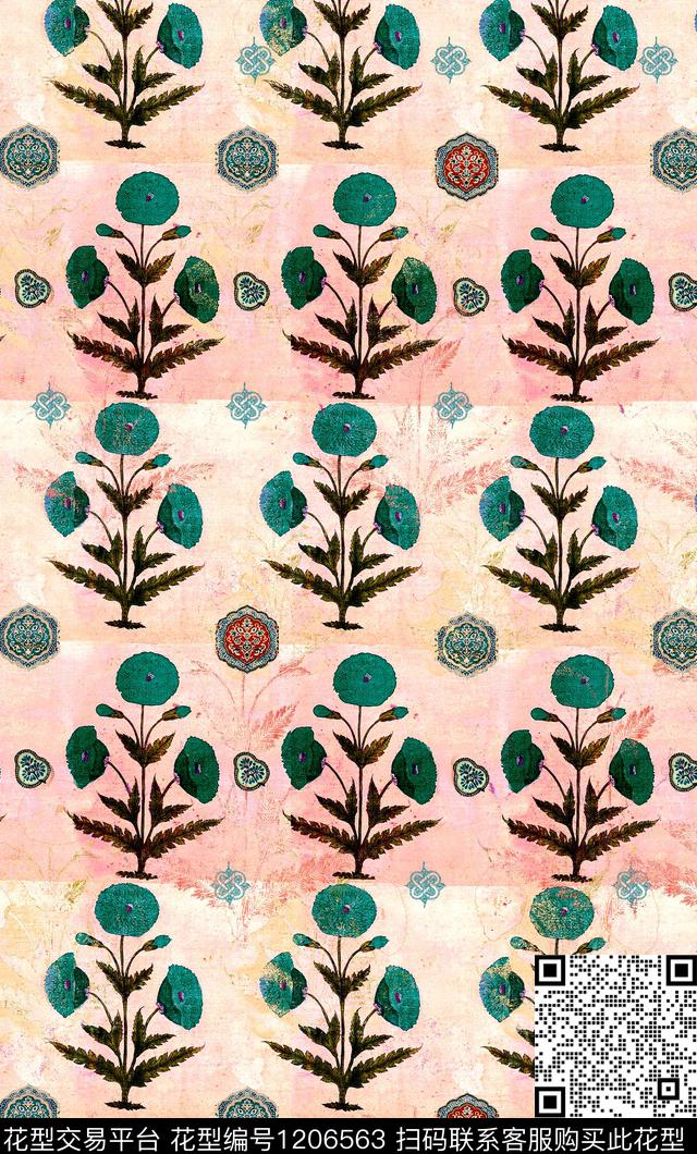 线条画几何格子数码印花华亿平台下载（图片编号: 1206563） - 瓦栏（Walan）