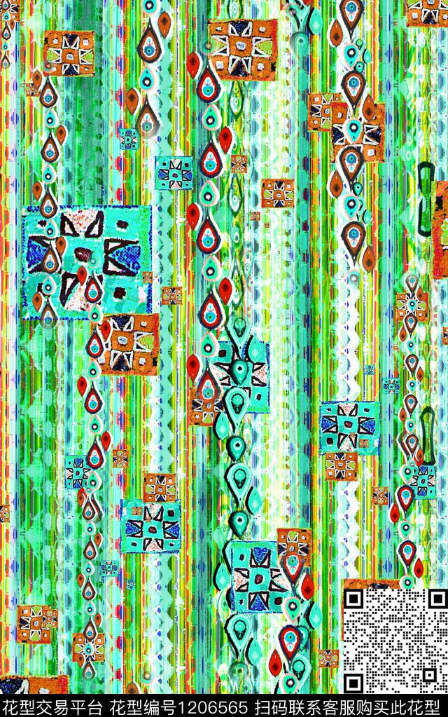 线条画几何格子数码印花华亿平台下载（图片编号: 1206565） - 瓦栏（Walan）