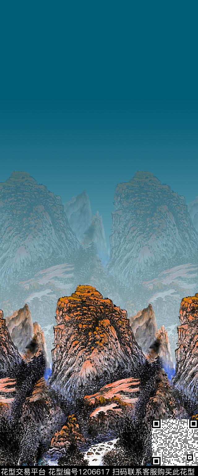 大牌风中国风风景景观数码印花华亿平台下载（图片编号: 1206617） - 瓦栏（Walan）