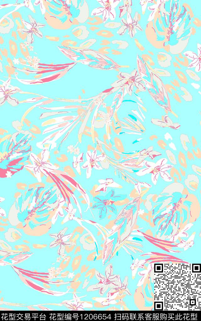 几何花卉混合拼接数码印花华亿平台下载（图片编号: 1206654） - 瓦栏（Walan）