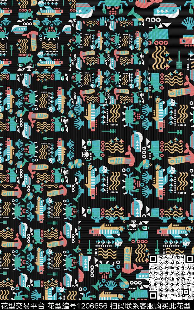 几何花卉混合拼接数码印花华亿平台下载（图片编号: 1206656） - 瓦栏（Walan）