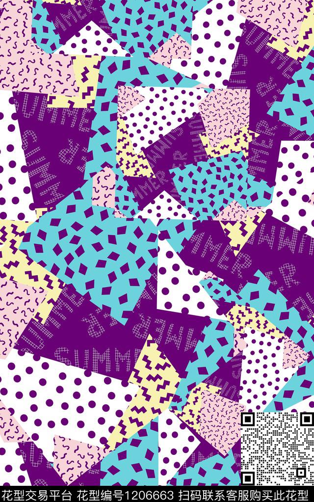 几何线条混合拼接数码印花华亿平台下载（图片编号: 1206663） - 瓦栏（Walan）