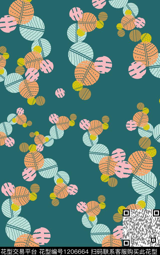 几何花卉混合拼接数码印花华亿平台下载（图片编号: 1206664） - 瓦栏（Walan）