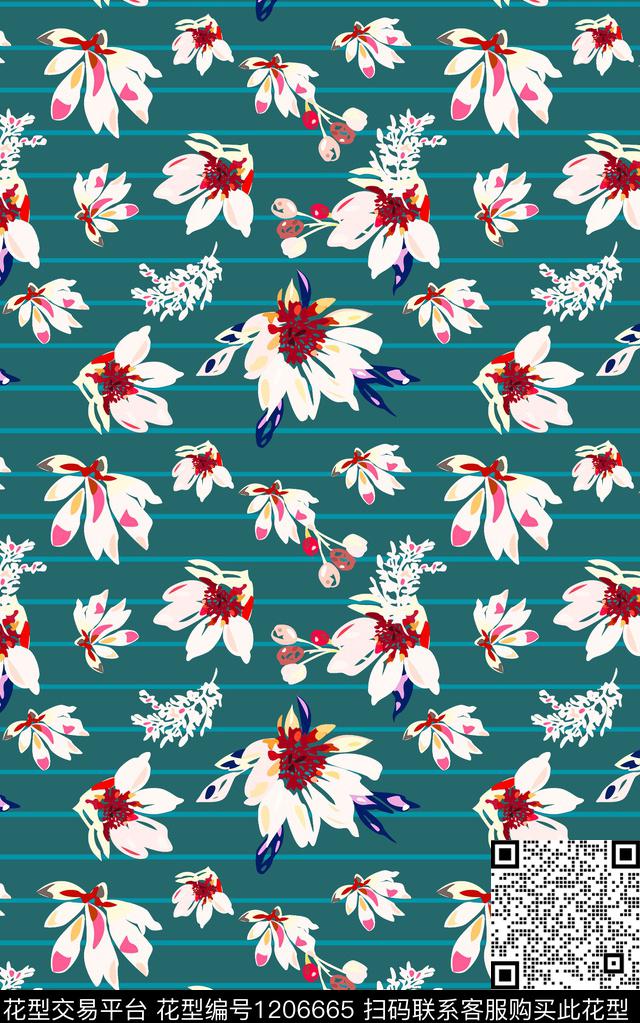 几何花卉混合拼接数码印花华亿平台下载（图片编号: 1206665） - 瓦栏（Walan）