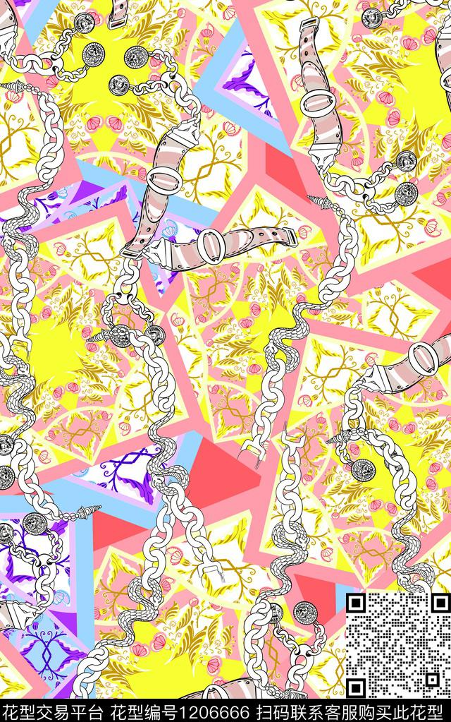 几何线条混合拼接数码印花华亿平台下载（图片编号: 1206666） - 瓦栏（Walan）