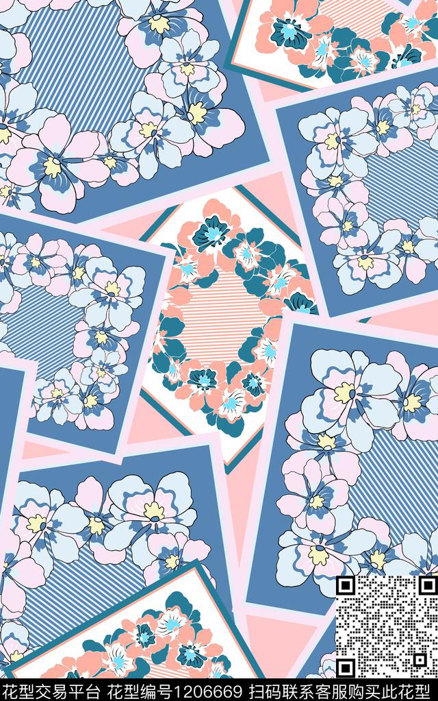 几何线条混合拼接数码印花华亿平台下载（图片编号: 1206669） - 瓦栏（Walan）