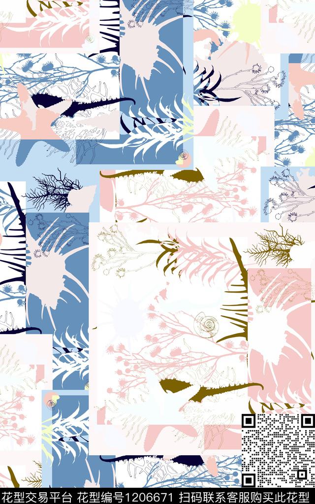 几何线条混合拼接数码印花华亿平台下载（图片编号: 1206671） - 瓦栏（Walan）