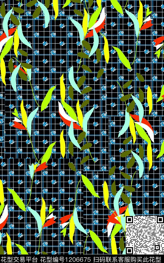 几何花卉混合拼接数码印花华亿平台下载（图片编号: 1206675） - 瓦栏（Walan）
