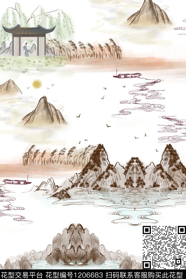 国画中国风水墨风数码印花华亿平台下载（图片编号: 1206683） - 瓦栏（Walan）