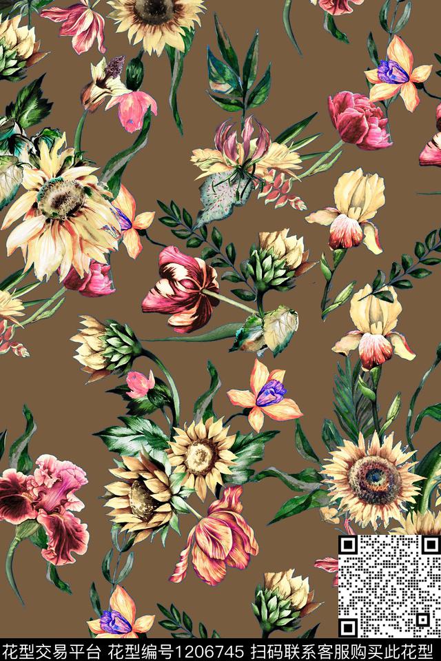 春夏华亿平台大牌风向日葵数码印花华亿平台下载（图片编号: 1206745） - 瓦栏（Walan）