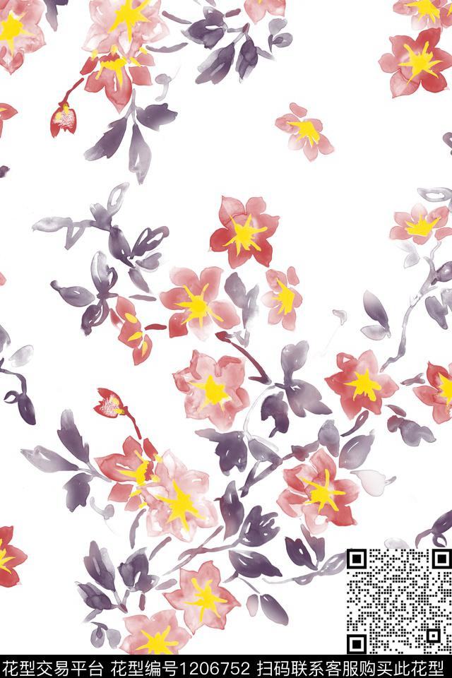 大花牵牛花水彩花卉数码印花华亿平台下载（图片编号: 1206752） - 瓦栏（Walan）