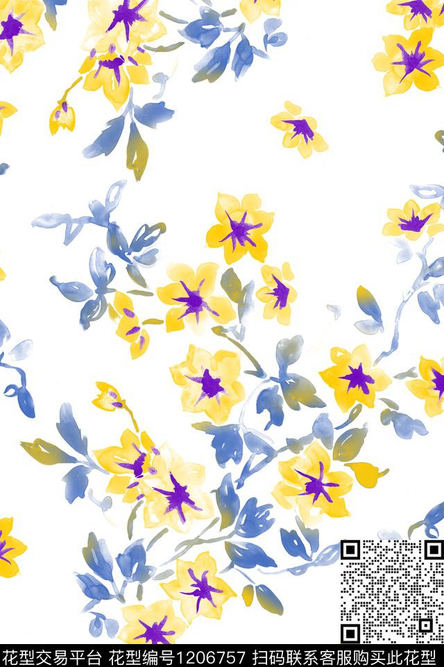 大花牵牛花水彩花卉数码印花华亿平台下载（图片编号: 1206757） - 瓦栏（Walan）