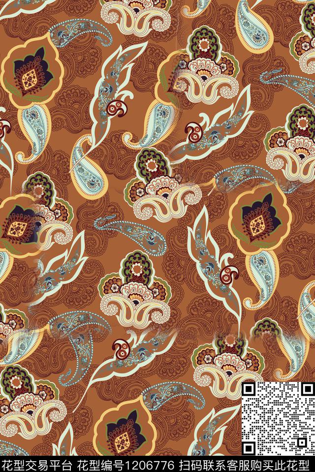 抽象佩斯利民族花卉数码印花华亿平台下载（图片编号: 1206776） - 瓦栏（Walan）