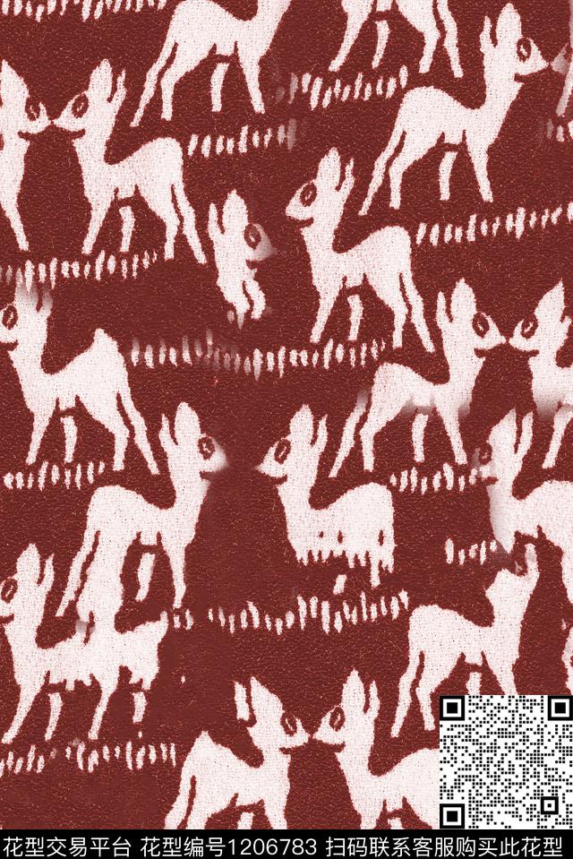 鹿抽象民族花卉数码印花华亿平台下载（图片编号: 1206783） - 瓦栏（Walan）