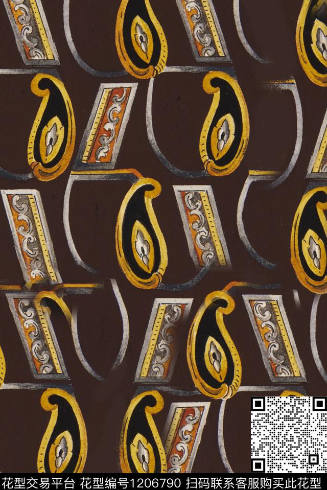 几何抽象佩斯利数码印花华亿平台下载（图片编号: 1206790） - 瓦栏（Walan）