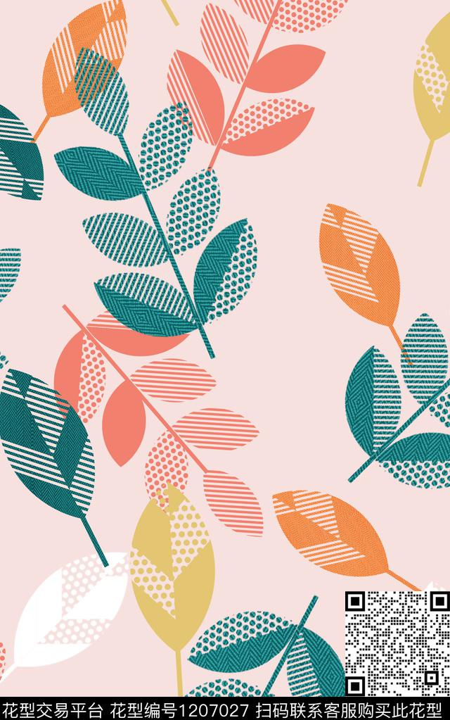 几何抽象花卉数码印花华亿平台下载（图片编号: 1207027） - 瓦栏（Walan）