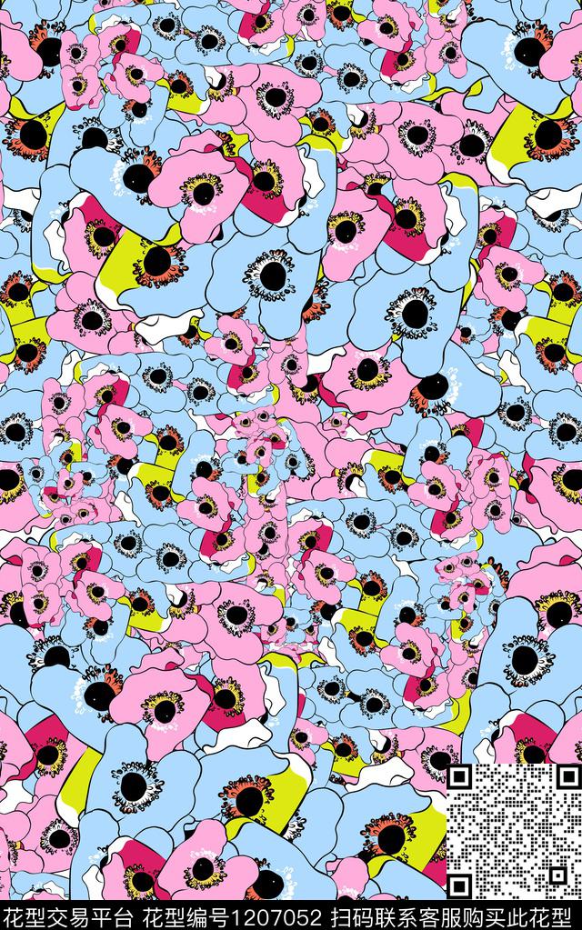 花卉线条简约数码印花华亿平台下载（图片编号: 1207052） - 瓦栏（Walan）