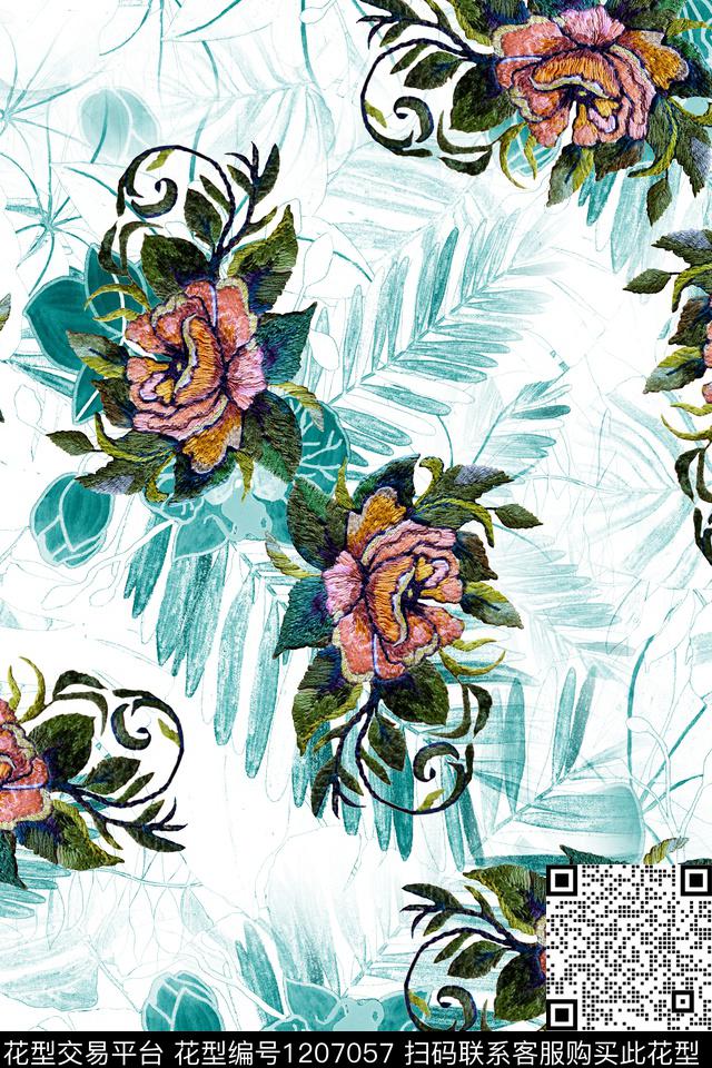 文艺花卉年轻女性数码印花华亿平台下载（图片编号: 1207057） - 瓦栏（Walan）