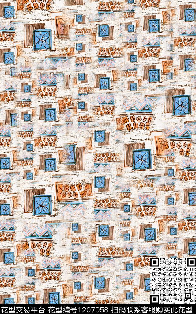 几何肌理民族风数码印花华亿平台下载（图片编号: 1207058） - 瓦栏（Walan）