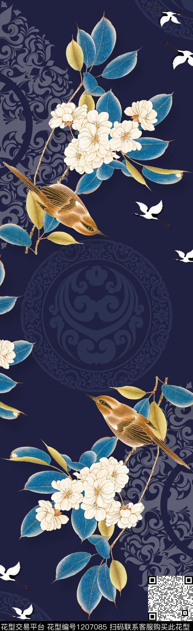 国画古典花纹鸟/昆虫数码印花华亿平台下载（图片编号: 1207085） - 瓦栏（Walan）