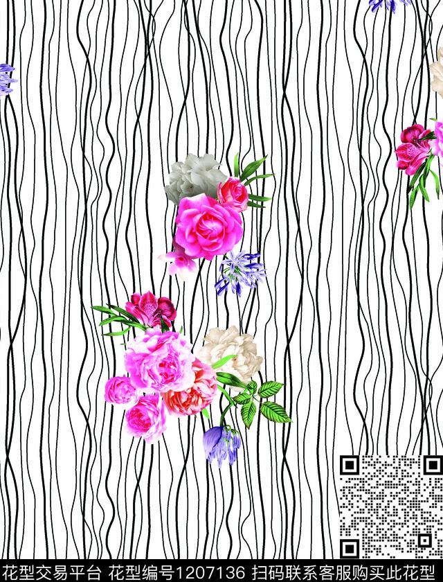 大牌风线条数码印花华亿平台下载（图片编号: 1207136） - 瓦栏（Walan）