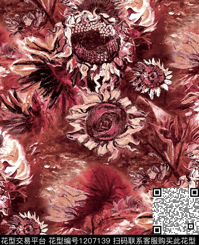 绣球花向日葵sunflower数码印花华亿平台下载（图片编号: 1207139） - 瓦栏（Walan）