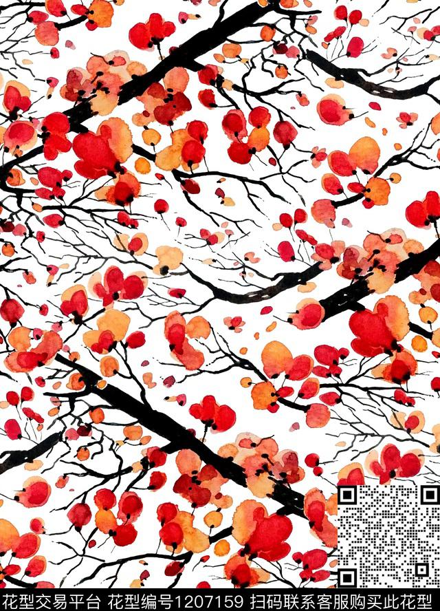 梅花向日葵Plumblossom数码印花华亿平台下载（图片编号: 1207159） - 瓦栏（Walan）