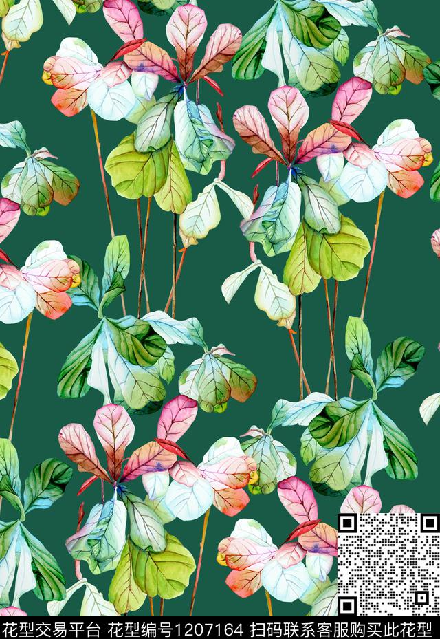 天堂鸟绿植树叶BirdofParadise数码印花华亿平台下载（图片编号: 1207164） - 瓦栏（Walan）