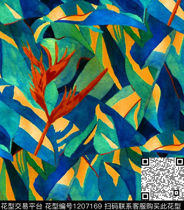 天堂鸟绿植树叶BirdofParadise数码印花华亿平台下载（图片编号: 1207169） - 瓦栏（Walan）