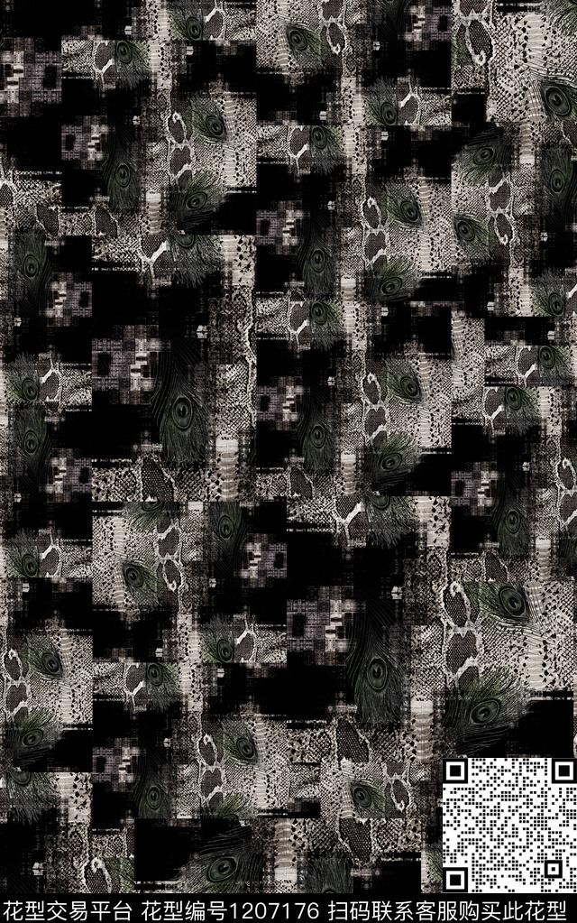 几何抽象黑白华亿平台数码印花华亿平台下载（图片编号: 1207176） - 瓦栏（Walan）