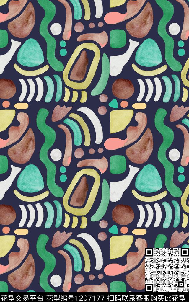 几何抽象简约数码印花华亿平台下载（图片编号: 1207177） - 瓦栏（Walan）