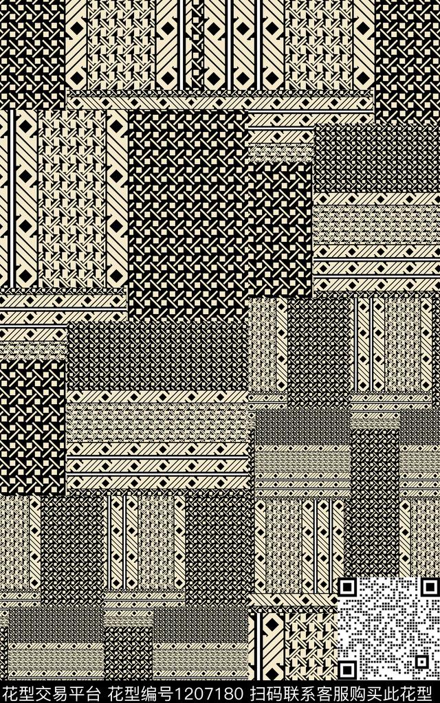 几何抽象黑白华亿平台数码印花华亿平台下载（图片编号: 1207180） - 瓦栏（Walan）