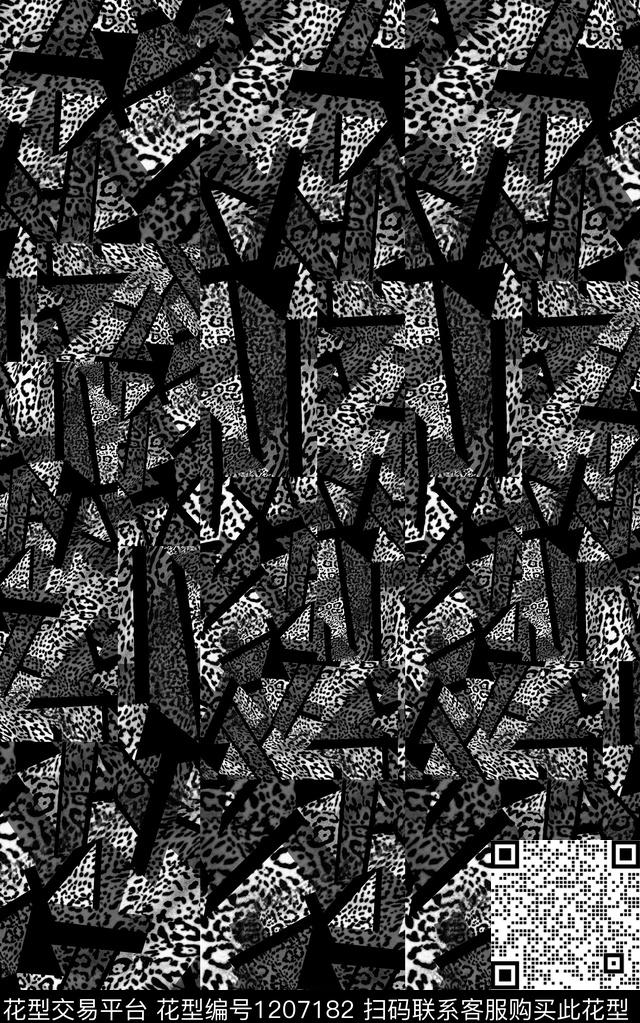 几何抽象黑白华亿平台数码印花华亿平台下载（图片编号: 1207182） - 瓦栏（Walan）