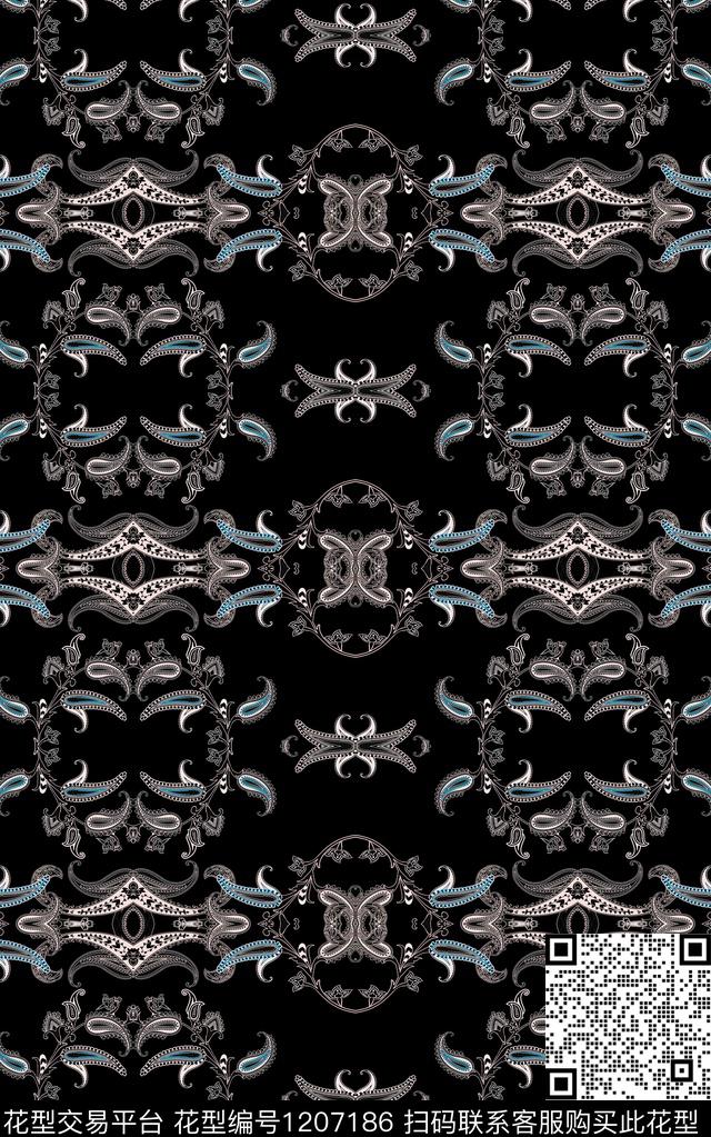 几何抽象黑白华亿平台数码印花华亿平台下载（图片编号: 1207186） - 瓦栏（Walan）