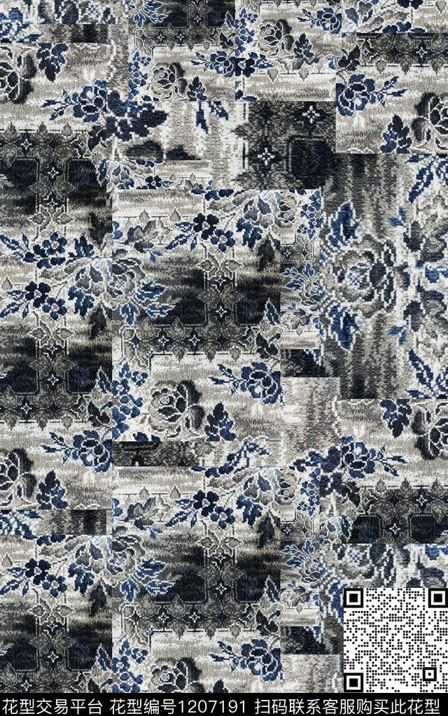 几何抽象黑白华亿平台数码印花华亿平台下载（图片编号: 1207191） - 瓦栏（Walan）