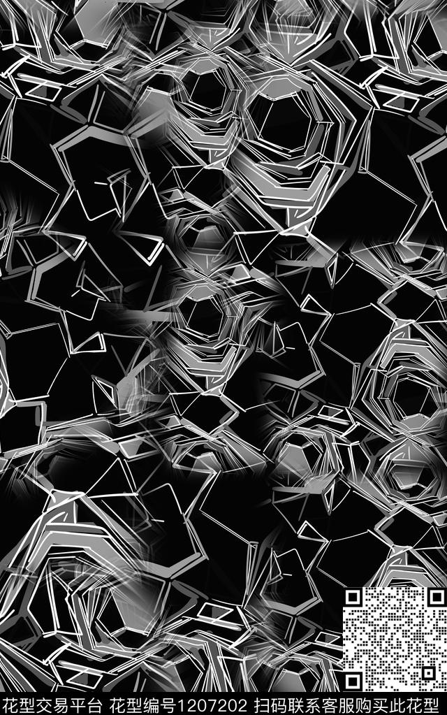 几何抽象黑白华亿平台数码印花华亿平台下载（图片编号: 1207202） - 瓦栏（Walan）
