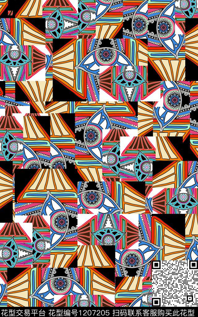 几何抽象线条数码印花华亿平台下载（图片编号: 1207205） - 瓦栏（Walan）